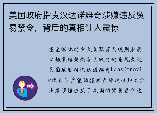 美国政府指责汉达诺维奇涉嫌违反贸易禁令，背后的真相让人震惊